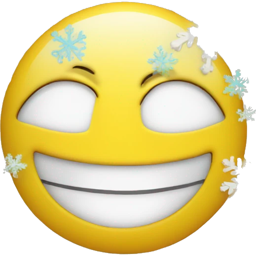 A yellow face emoji smiling with snowflakes falling around h emoji