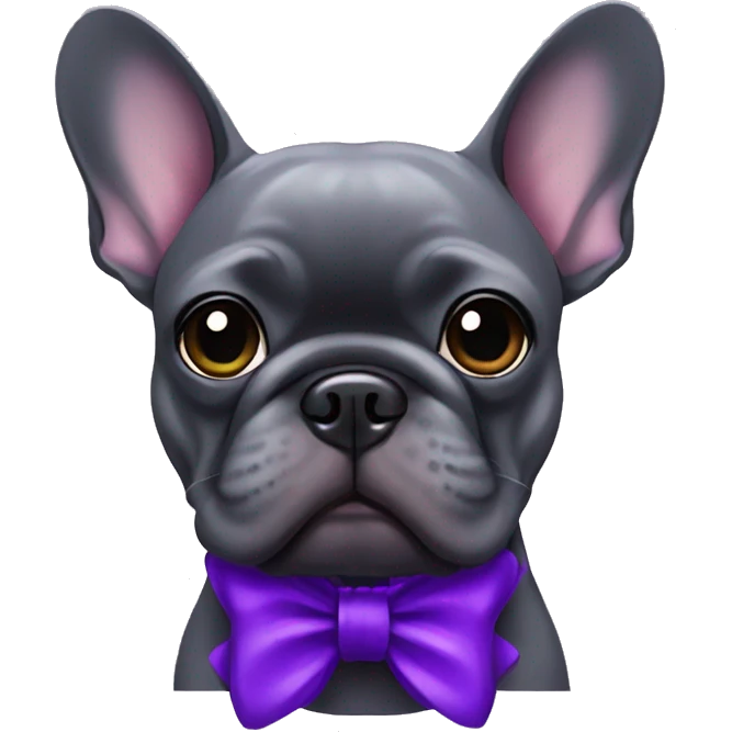 Dark grey French bulldog  with purple bow emoji