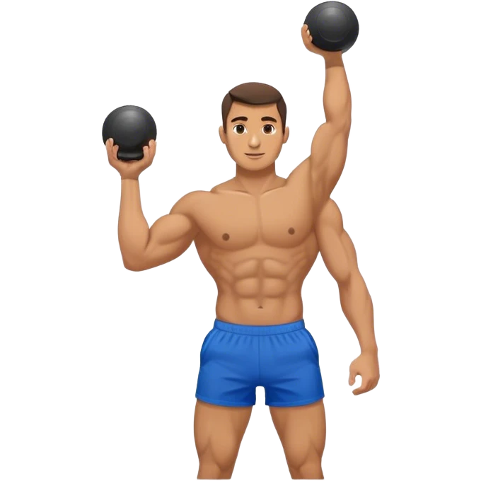 athletic man with blue shorts holding kettlebell emoji