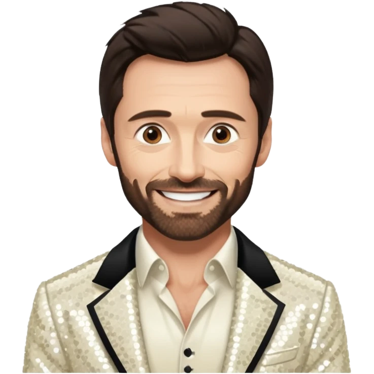 Hugh Jackman with Dark Brown Hair, Ivory Sequin Outfit emoji