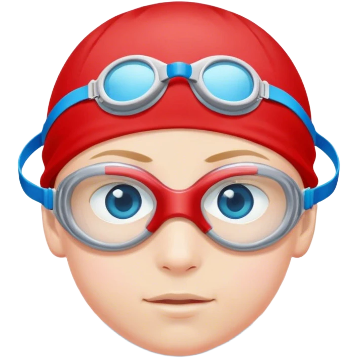 Boy Swimmer in a red swim cap and goggles  with blue eyes  emoji
