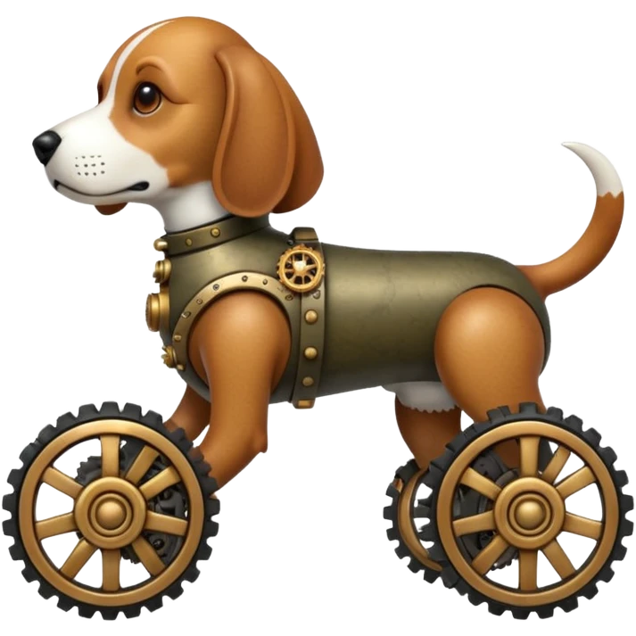 Stylish steampunk Military automaton beagle dog with off-road wheels  emoji