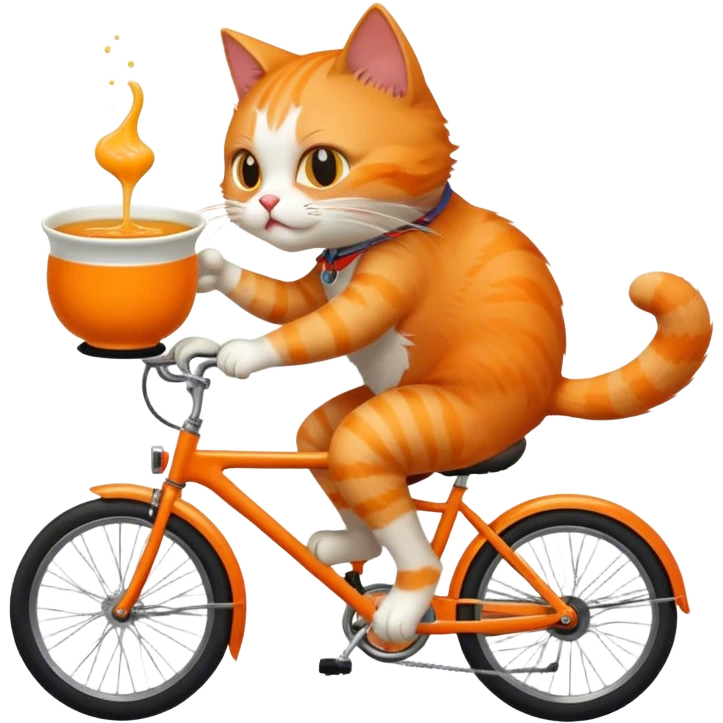 i want a cat riding a bike backwards while eating a bowl of soup emoji