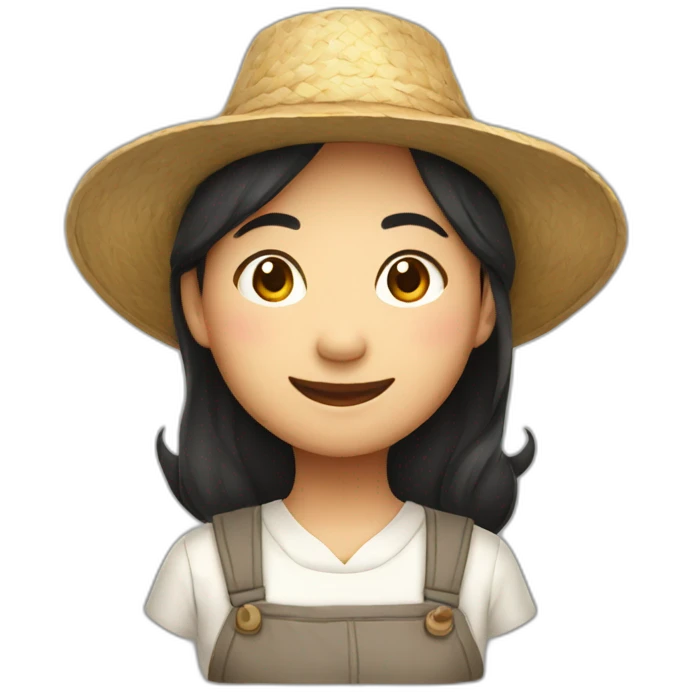 asian farmer girl smiling with hat emoji