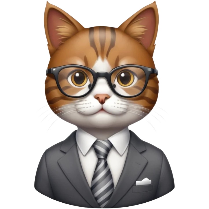 professional cat with glasses and a suit, looking like a corporate boss emoji
