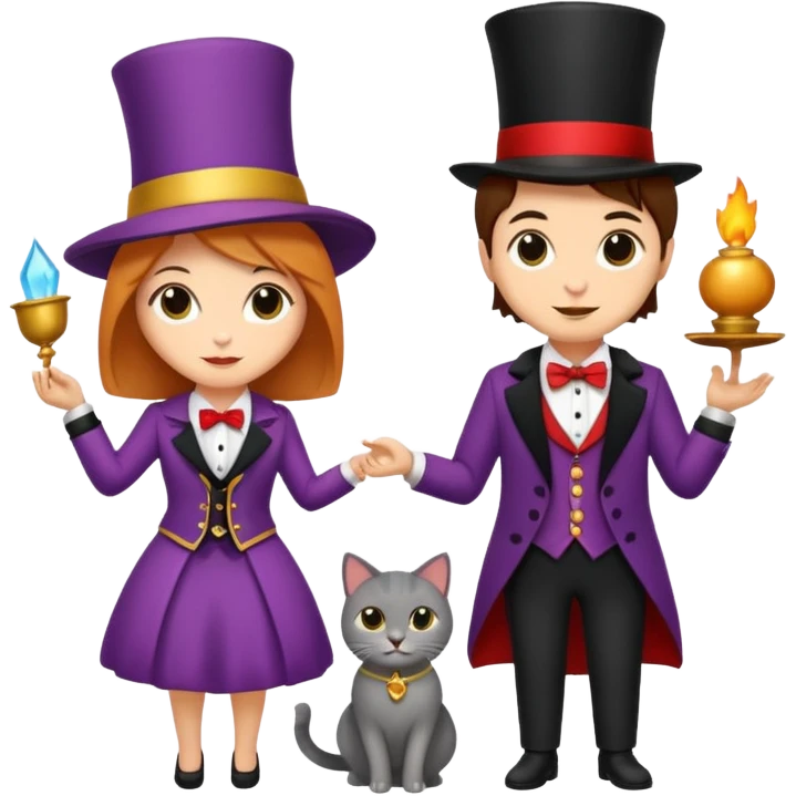 magician couple and their pet cat emoji