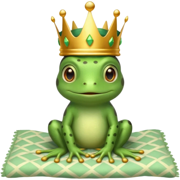 cute little frog with crown on head sitting on bed emoji