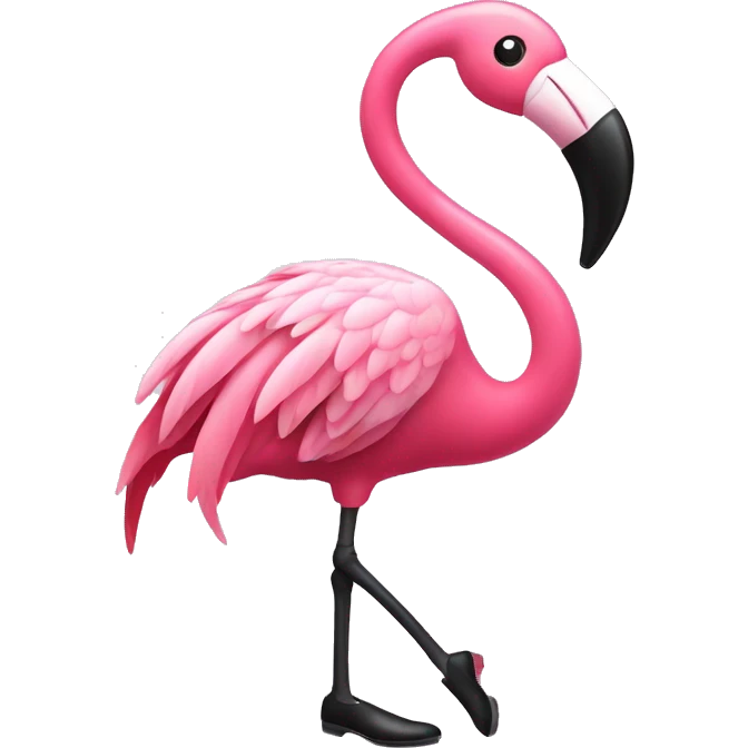 A pink flamingo with tap-dancing shoes emoji