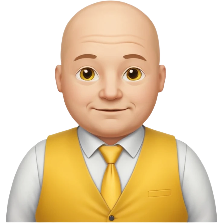 fat, bald European boss emoji, gentle smile, yellow tie, vest, friendly emoji