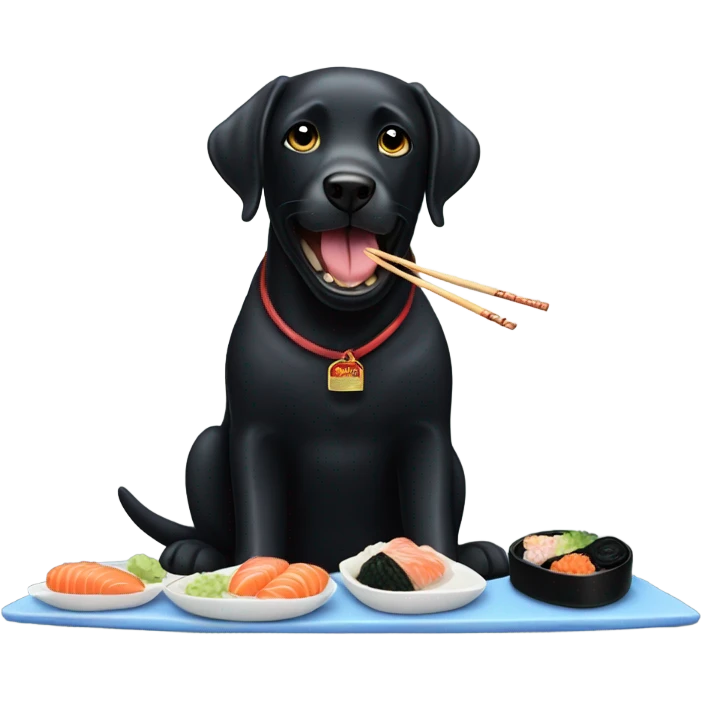 black Labrador Retriever eating sushi emoji