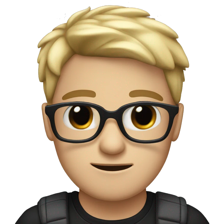 white male with blue eyes, black glasses, black cap and black t-shirt crying emoji