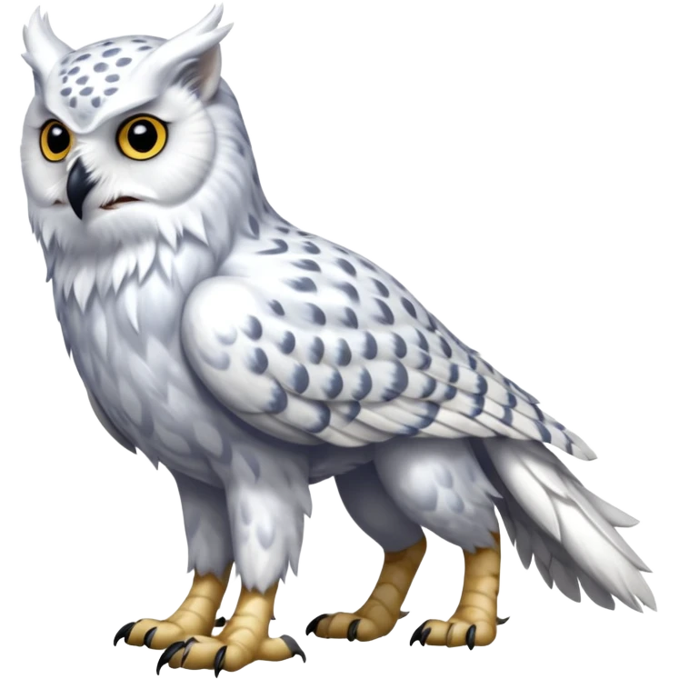 Realistic wild natural elegant pretty beautiful handsome shiny colorful furry 4-legged digitigrade snowy-owl-arctic-fox-snow-leopard-gryphon-griffin-albino-lion-fusion-hybrid-fursona-furry-animal-creature, full body, hyper-realism, long tufted tail emoji