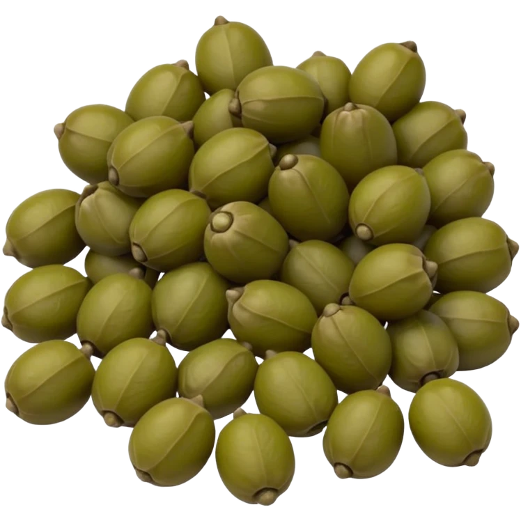 small pile of capers, olive green and muted brown, slightly wrinkled, some with tiny stems, matte to lightly glossy, brined appearance, no extras, soft lighting, emoji scale emoji