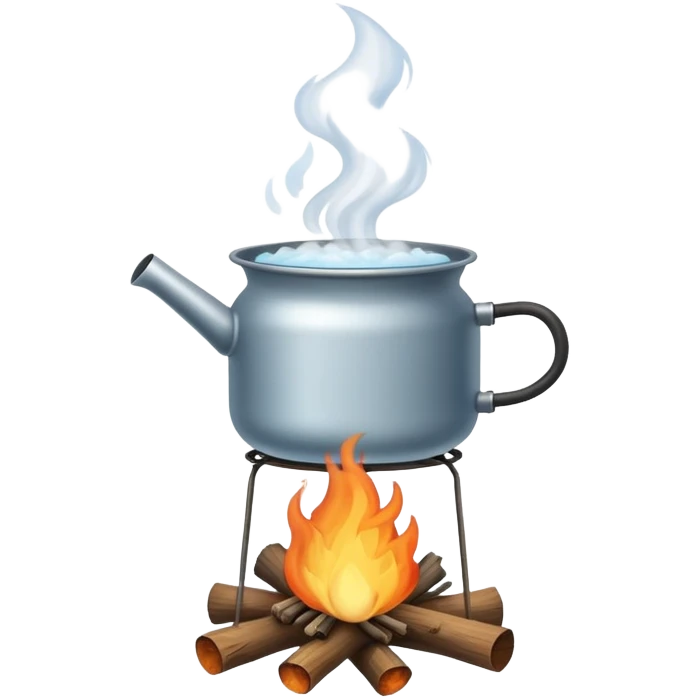 campfire with pot of boiling water hanging above, steam coming out emoji