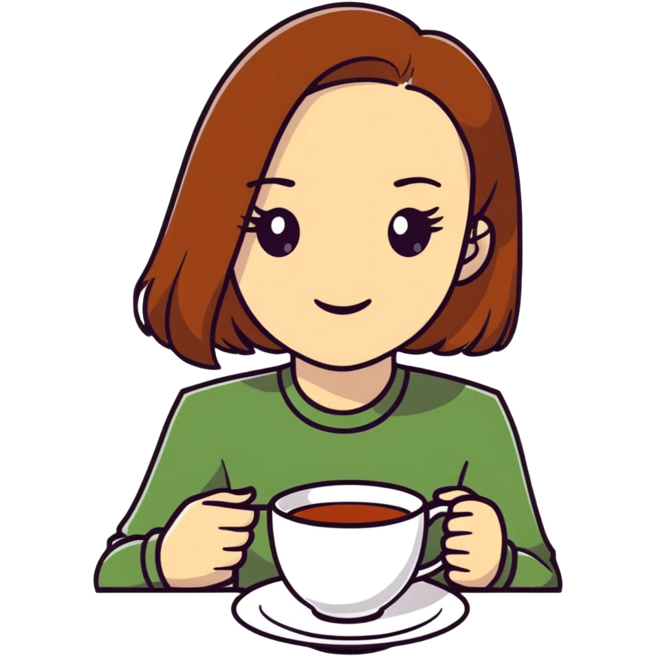 Stylish British girl with a single teacup, minimalist tea time design emoji