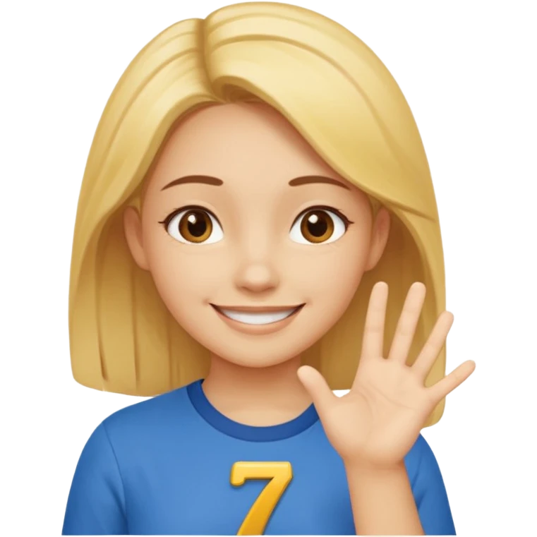 yellow smiling face girl with one hand flat under chin. With the number 6 on the left hand and the number 7 on the right hand emoji