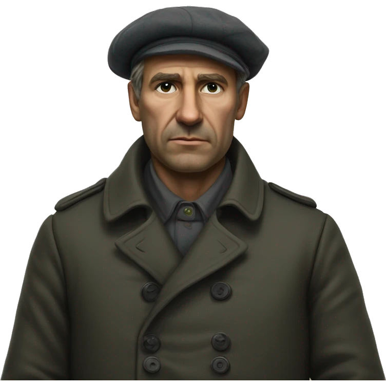 peasant in a pea coat during the 1917 revolution in russia photorealistic serious emoji