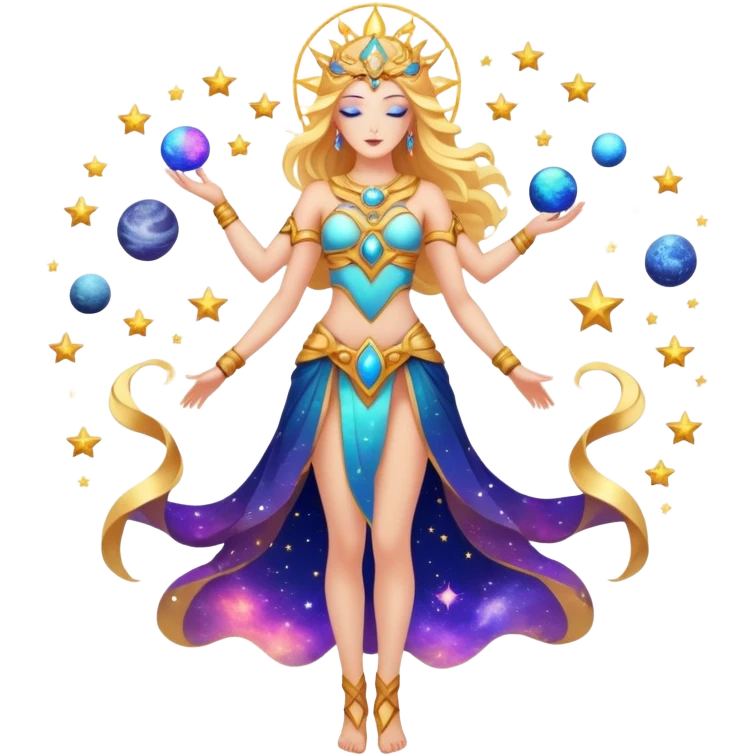 fullbody universe goddess with cosmic elements, stars and galaxy patterns emoji