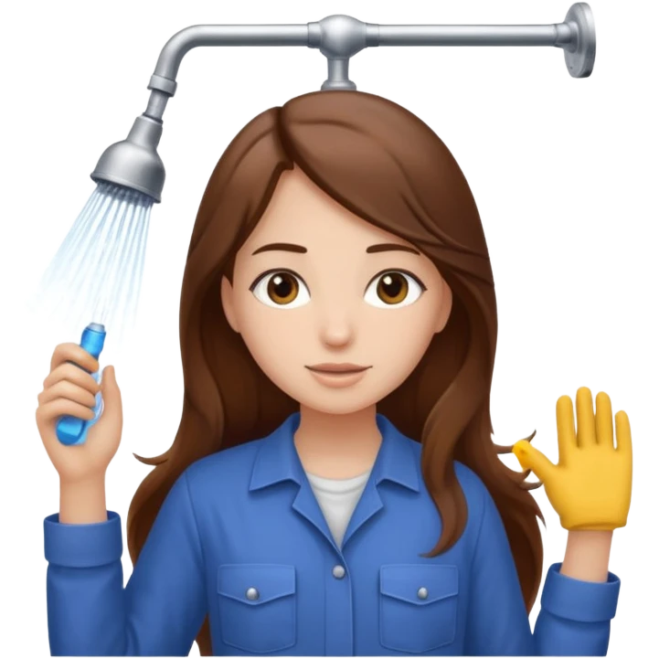beautiful girl with long brown hair constructing new shower emoji