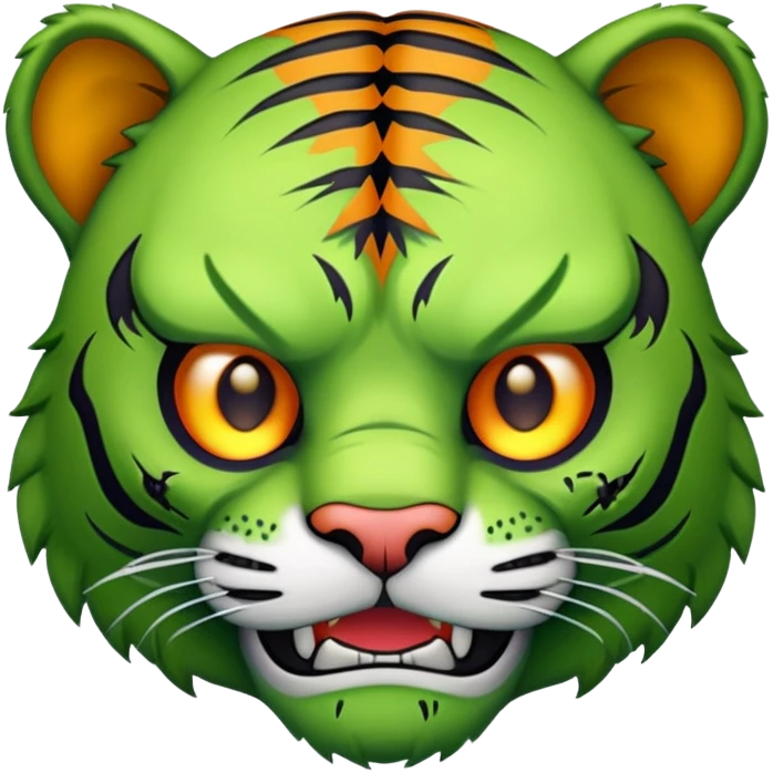 zombie tiger face with green skin and stitches for Twitch emote emoji