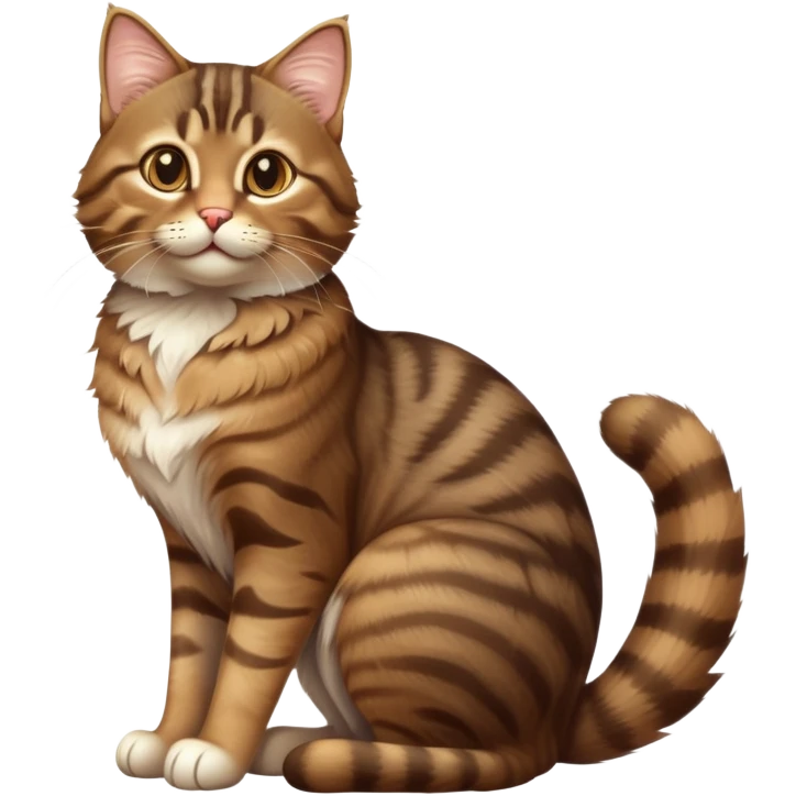 cinematic-[brown tabby cat]-realistic-full-body-sitting-emoji,-tail-curled-playfully-around-its-paws,-head-tilted-dramatically,-fluffy-[tabby]-fur,-simplified-yet-hilariously-adorable-features,-highly-detailed,-glowing-with-an-almost-sarcastic-glow emoji