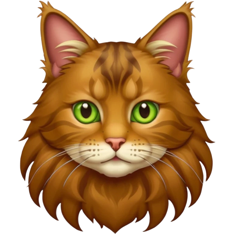 je veux un emoji chat main coon marron à poil long avec les yeux vert jaunes  emoji