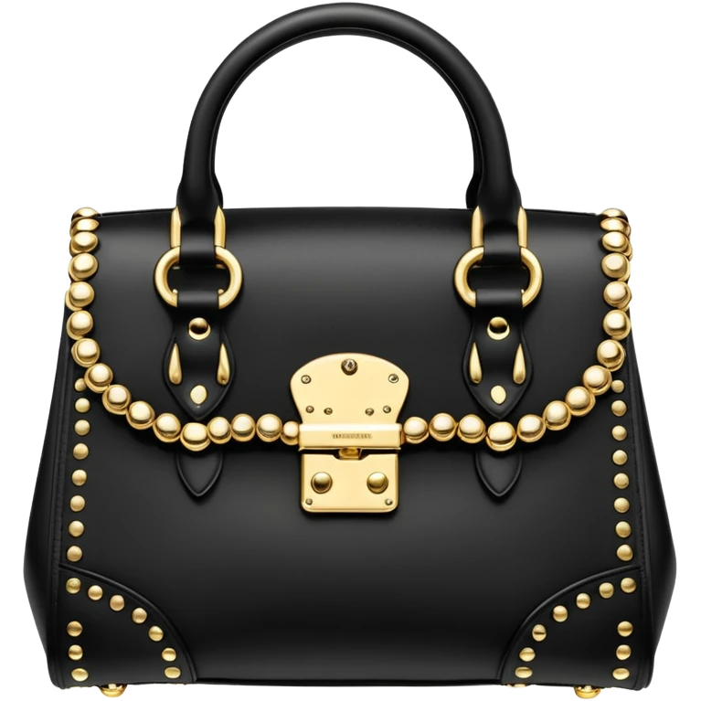 Alexander McQueen brand, black and gold handbag with luxury edgy style, detailed embellishments. 8k, 5000x5000px, 3D rendering, realistic, isolated still life, no emoji faces no emoji icons no human figures  emoji