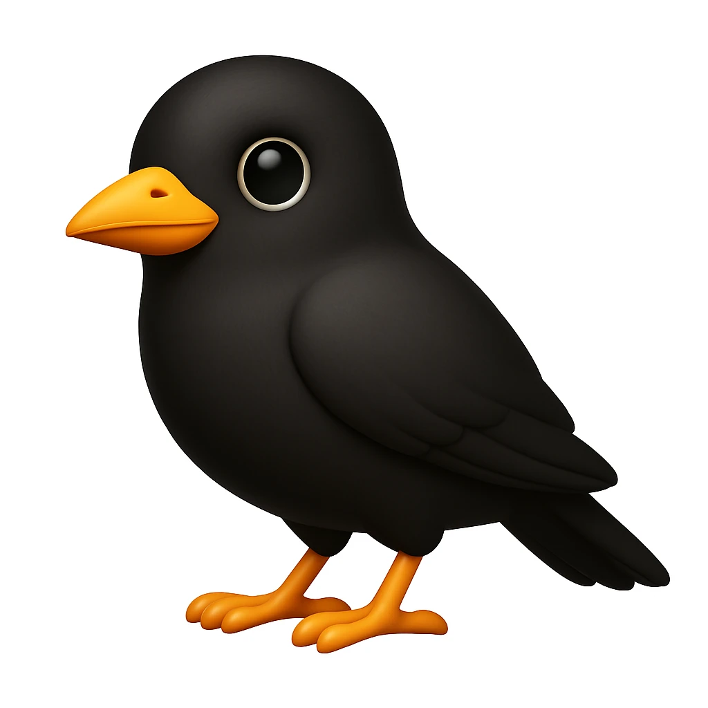 Keep the bird face exactly like the reference image but show the whole body in iOS emoji style. Same face, color, and expression, smooth and shiny, standing bird pose. Add a subtle highlight to the body. emoji