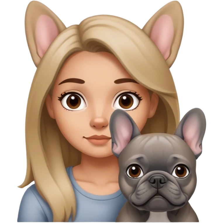 Gray French bulldog with girl emoji