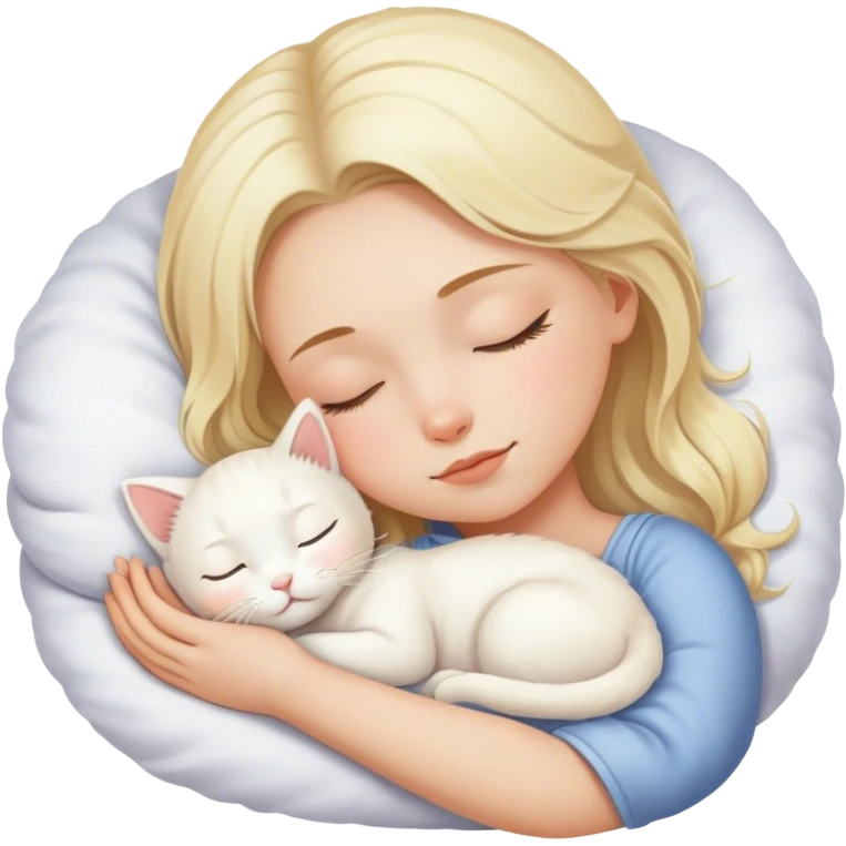 White girl blond hair sleeping with white kitty emoji