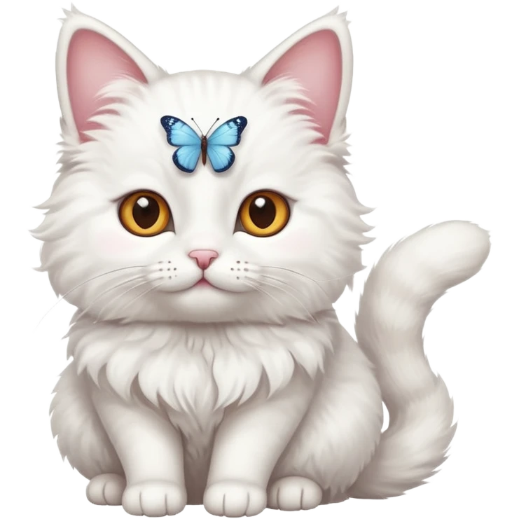 cute white cat with butterfly emoji
