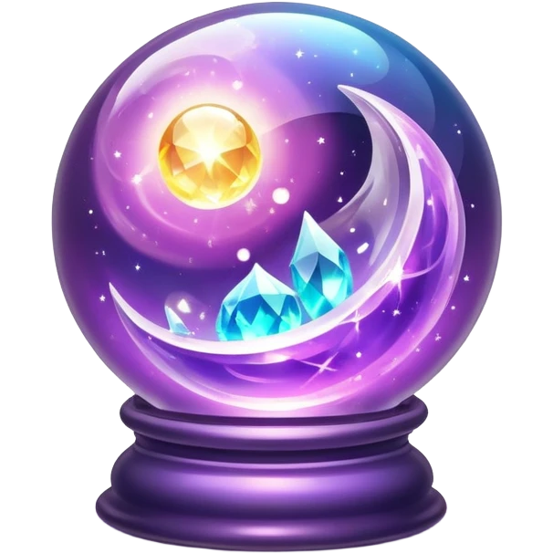 crystal magic ball with mystical swirling liquid inside, fortune telling sphere with potion-like qualities, sparkles and magical glow emoji