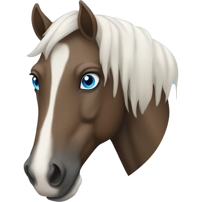 Norsiker horse portrait with blue eyes and white marking from the head and down to the nose. emoji
