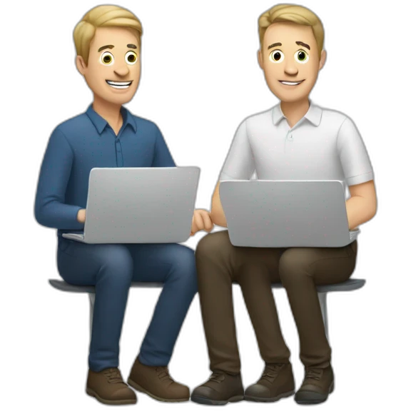 three white men with a laptop emoji