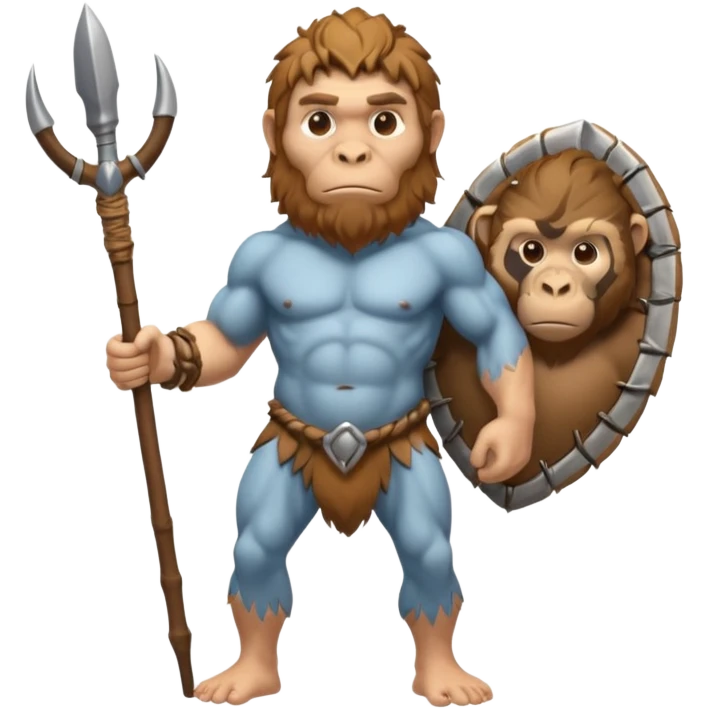 Neanderthal with monkey features fullbody holding a spear emoji