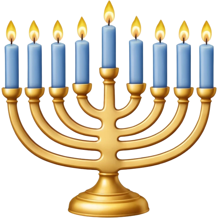 Gold Menorah with four white candles on each side emoji