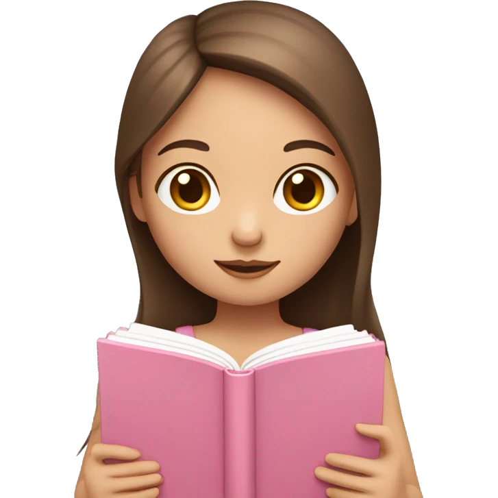 fair-skinned girl with long and straight brown hair holding a baby-pink-colored book emoji
