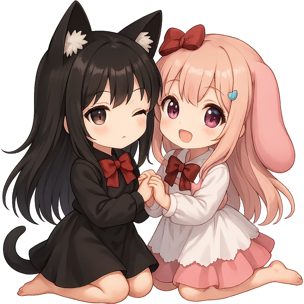 Remove the background, keep only Kuromi and My Melody, photorealistic style, preserve all details, transparent background. emoji