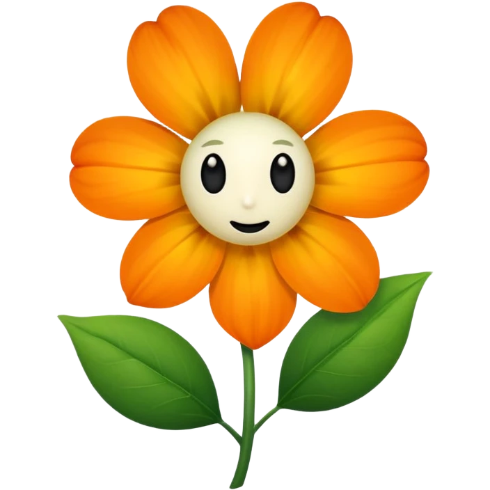 Green stem, white bud with black cartoony face: ;p. And six heart shaped yellowish orange petals emoji