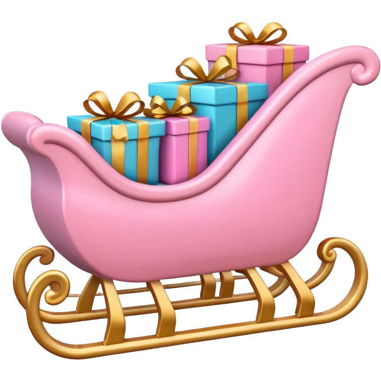 light pink Christmas sleigh with gift boxes, emoji style emoji