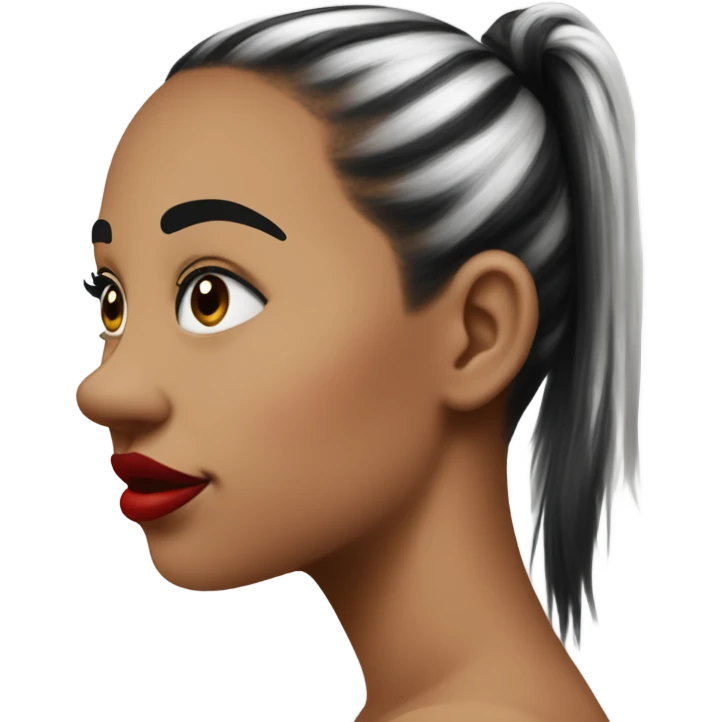 side profile of an emoji with red lips and a black and white ponytail with hyperpigmentation on her cheek  emoji