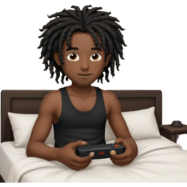 my black boyfriend in his bed with a black singlet on playing video games black curly dreadlocks  emoji
