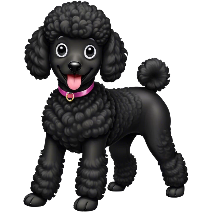 Cinematic Comical Black Poodle Portrait Emoji, Head tilted dramatically with an exaggeratedly amused expression, featuring a glossy, curly jet-black Fur with a lively bounce, wide, expressive dark eyes filled with playful disbelief, Simplified yet hilariously expressive features, highly detailed, glowing with a slightly sassy glow, high shine, dramatic yet playful, stylized with an air of cheeky mischief, bright and endearing, soft glowing outline, capturing the essence of a spirited and over-the-top companion, so meme-worthy it feels like it could side-eye its way into internet fame instantly! emoji
