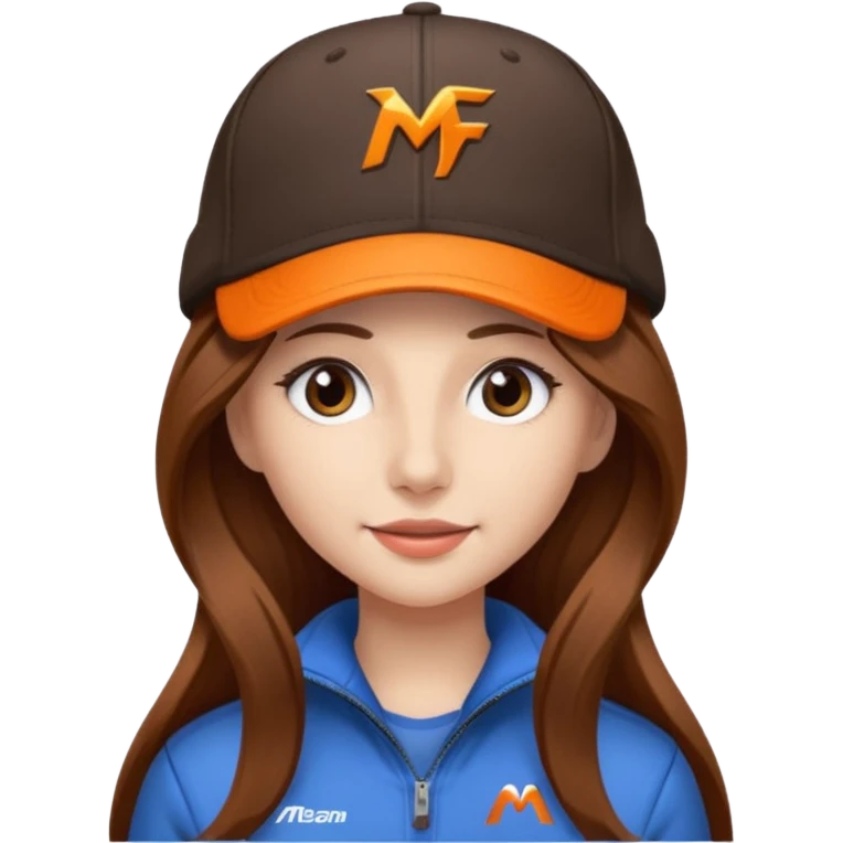 dziewczyna w długich brązowych włosach z czapką mclarena f1 emoji