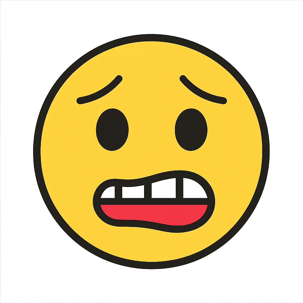 smiley emoji biting its lip, showing anxiety, icon style, modern, flat colors emoji