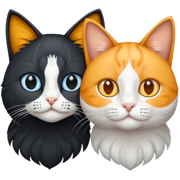 Gato preto do olho amarelo e branco do olho azul juntos um do lado do outro emoji