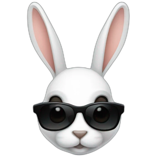 Conejo con gafas de sol full oscuras negras con un destello blanco cool que deslumbran emoji