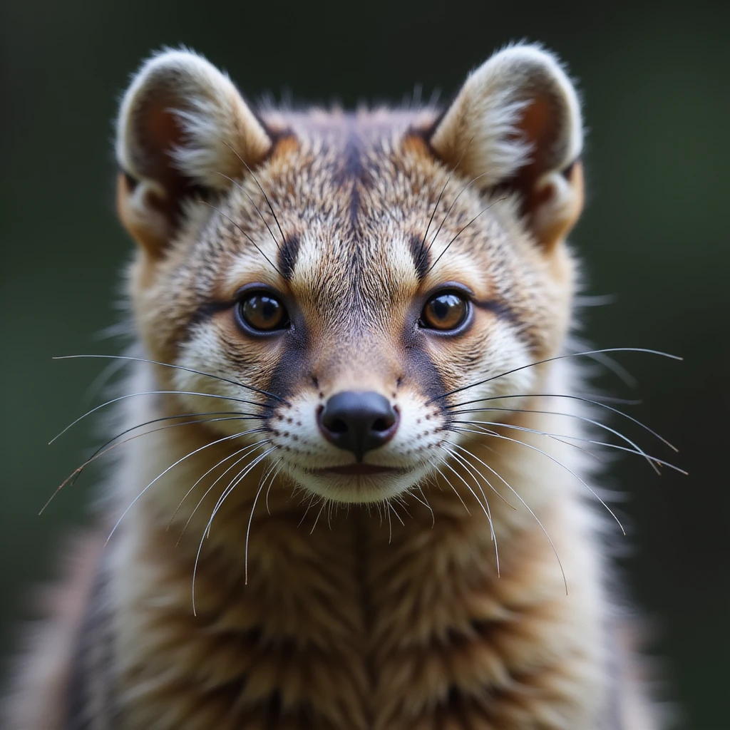 A pine marten, close-up portrait, sharp eyes, detailed whiskers, photorealistic style emoji