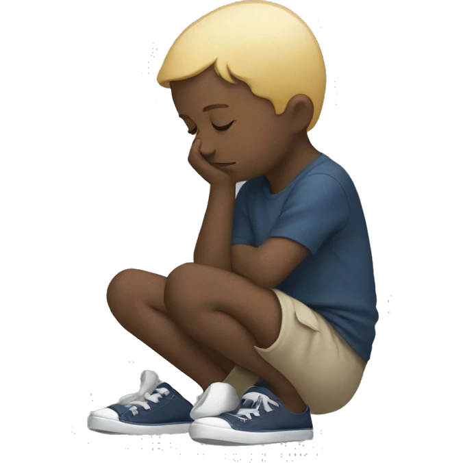 child with head down in contemplation emoji