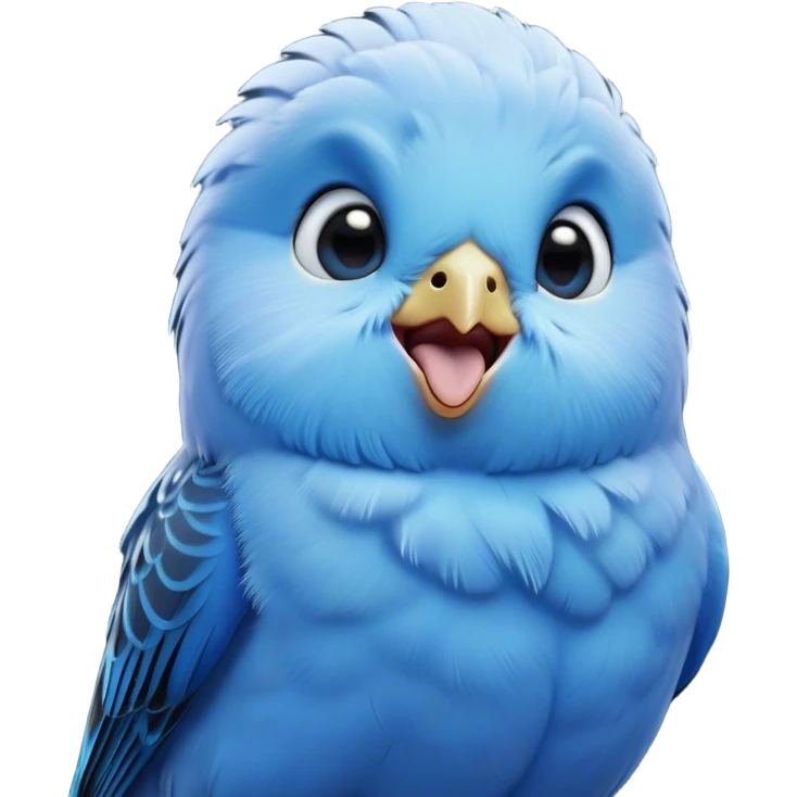 Cinematic Cute Yawning Blue Budgie Portrait Emoji, Head tilted slightly with a dramatic, wide-open yawn, showcasing a soft, downy blue feathered fur with gently drooping wings, round dark eyes barely open in drowsy contentment, Simplified yet irresistibly adorable features, highly detailed, glowing with a soft, cozy glow, high shine, relaxed yet expressive, stylized with a touch of whimsy, bright and endearing, soft glowing outline, capturing the essence of a sleepy yet affectionate budgie, so drowsy it feels like it could stretch out of the screen and curl up for a nap! emoji